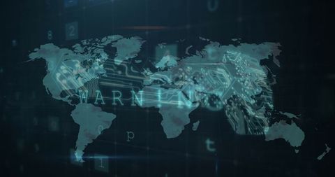 Digital World Map with Circuit Network Overlay
