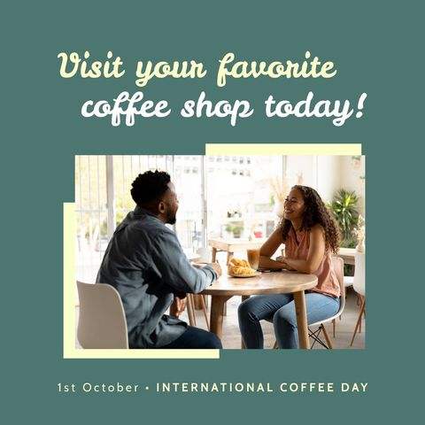 happy couple visiting coffee shop on international coffee day - Download Free Stock Templates Pikwizard.com