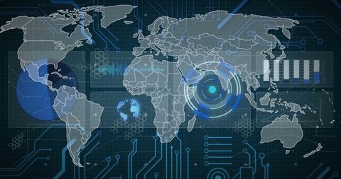 Global Digital Network with World Map and Data Processing - Download Free Stock Images Pikwizard.com