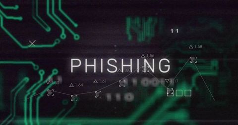 Highlighting phishing threat on cybersecurity dashboard with neon circuit traces