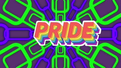 Rainbow Pride Text with Abstract Neon Design