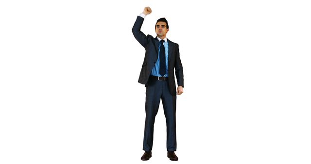 Confident Businessman Raising Arm in Victory on White Background - Download Free Stock Images Pikwizard.com