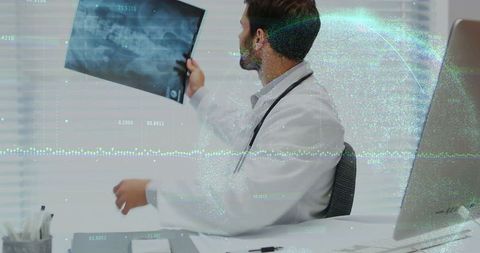 Doctor Analyzing X-Ray with Medical Technology Overlay