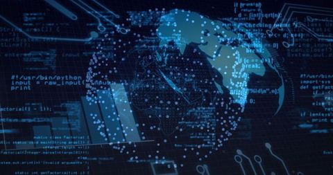 Digital Globe with Code and Data Visualization Background