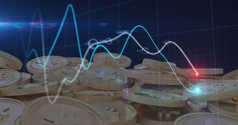 Yen Coins with Financial Data Graph Overlay Design