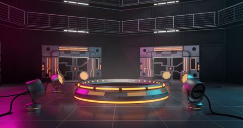 Futuristic Gaming Stage with Neon Lights
