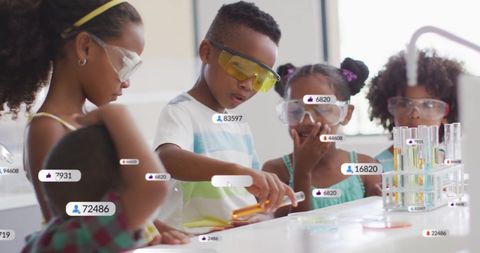 Children Engaging in Interactive Science Experiment with Data Overlays - Download Free Stock Images Pikwizard.com