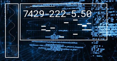 Futuristic holographic data dashboard displaying numeric readouts and cascading code