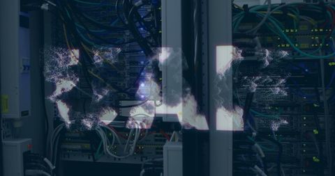 UAH Text Overlaying Busy Server Room Digital Interface - Download Free Stock Images Pikwizard.com