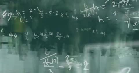 Animated Mathematical Equations Overlaying Students Walking