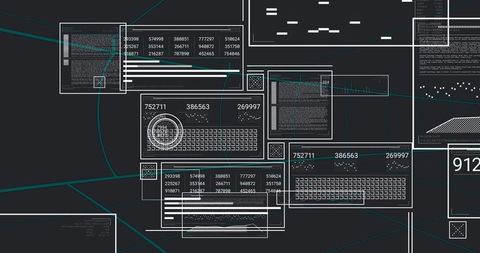 Dark HUD Layered Data Panels with Telemetry Paths, Numeric Dashboards, Target Marker Grid