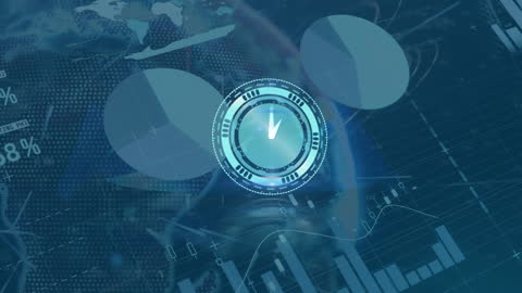 Digital Clock Against Background of Data Visualizations