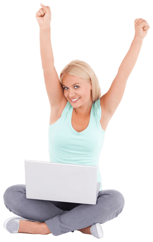 Joyful Woman with Laptop Celebrating Success on Transparent Background - Download Free Stock Videos Pikwizard.com