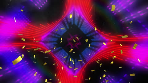 Vibrant Digital Tunnel with Confetti and Neon Lights
