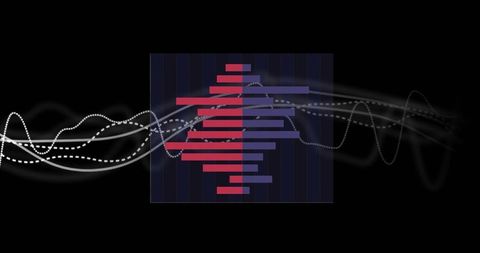 Abstract digital data visualization with red and purple bars