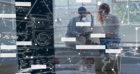 Collaborative Office Meeting with Futuristic Holographic Display