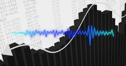 Digital waveform overlaying data processing abstract graphics