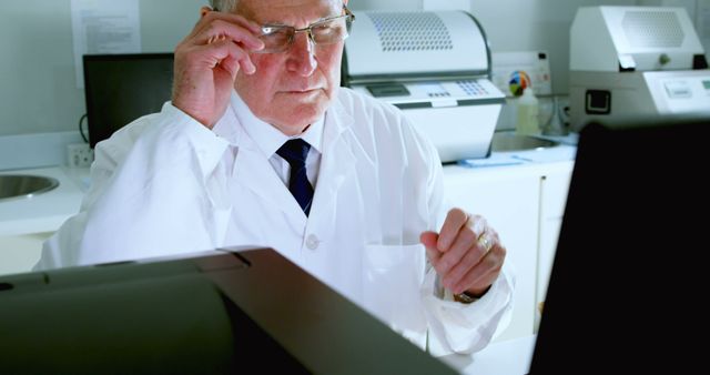 Elderly scientist working on computer in modern laboratory - Download Free Stock Images Pikwizard.com