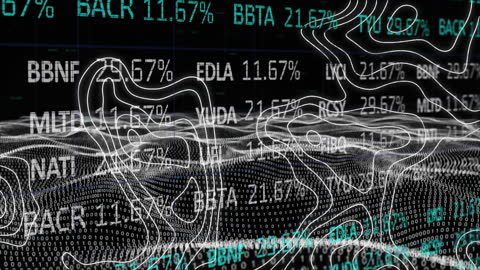 Abstract Stock Market Graphs Overlay with Sea Waves Hologram