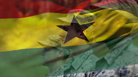 Multicultural Soldiers Honoring Ghanaian Flag in Patriotism Concept