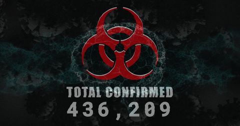 Biohazard Sign With Virus Cells and Infection Count on Digital Background
