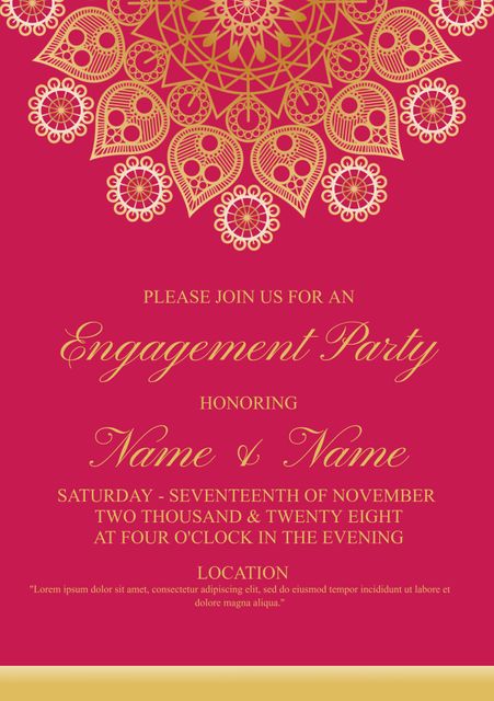 Elegant Engagement Party Invitation with Indian Pattern on Red Background - Download Free Stock Templates Pikwizard.com