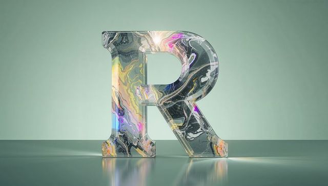 3d marbled letter r with translucent pastel swirl patterns