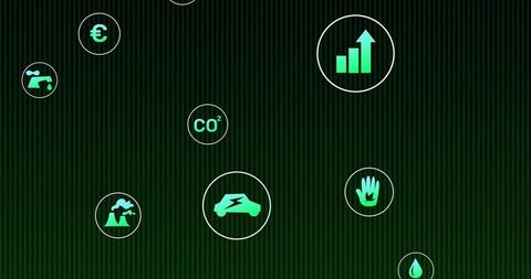 Sustainability Icons Featuring Electric Vehicle and Eco Elements