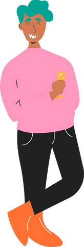 Cartoon man drinking bubbly beverage on transparent background