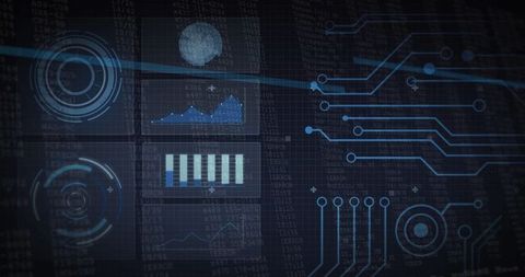 Futuristic dashboard with holographic data visualization