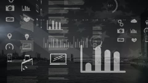 Financial Data Processing Visualization Over Urban Cityscape