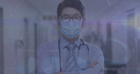 Doctor Analyzing Medical Data in Pandemic with Futuristic Overlay