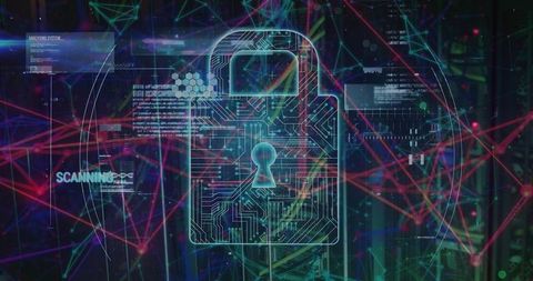 Digital Security Concept with Circuit Padlock and Code Data Flow