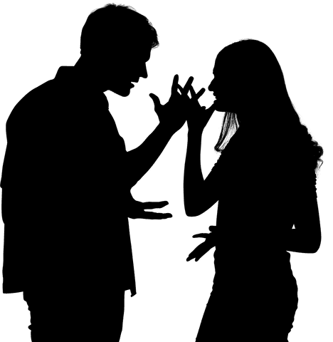 Silhouette of couple having disagreement against transparent background