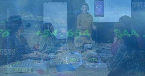 Business Presentation with Technology and Data Overlay - Download Free Stock Images Pikwizard.com