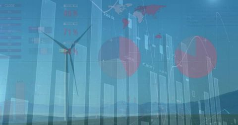 Sustainable Energy and Finance Concepts with Wind Turbines Overlay - Download Free Stock Images Pikwizard.com