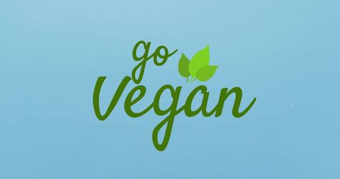 Go Vegan Text with Leaves on Blue Background - Download Free Stock Images Pikwizard.com