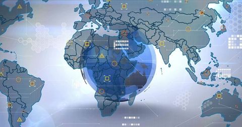 3D Global Map Highlighting Africa on Futuristic Digital Interface