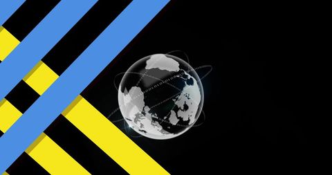 Futuristic Digital Globe with Dynamic Blue and Yellow Stripes - Download Free Stock Images Pikwizard.com