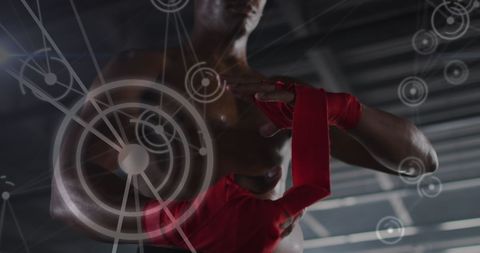 Dedicated Fighter Wrapping Hands with Futuristic Overlay - Download Free Stock Images Pikwizard.com