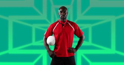 Athletic African American Football Player Holding Football