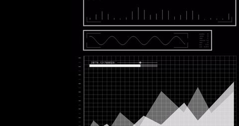 Futuristic Data Interface with Graphs on Black Background