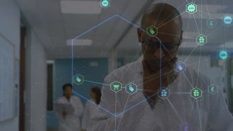 Scientist Interacting with Digital Interface Showcasing Data Connectivity