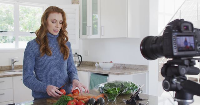 Woman Creating Cooking Video in Modern Bright Kitchen - Download Free Stock Images Pikwizard.com