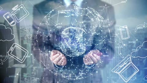 Innovative Businessman Holding Global Network Technology Concept