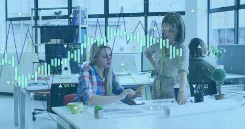 Business Colleagues Analyzing Blueprints with Data Charts