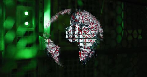 Futuristic Digital Globe Displayed in Data Center