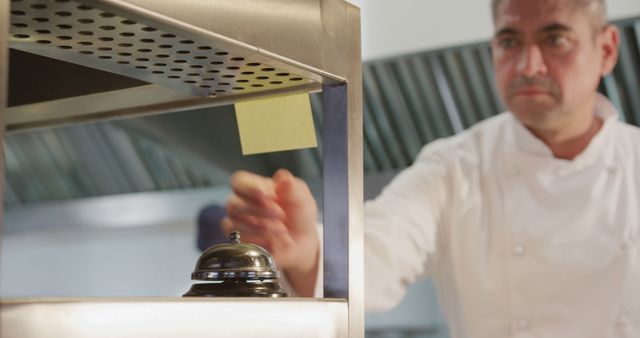 Chef Ringing Service Bell in Professional Kitchen for Restaurant Orders - Download Free Stock Images Pikwizard.com