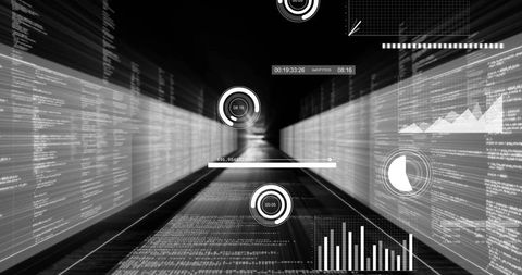 Futuristic data tunnel with hud analytics visualization