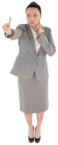 Transparent Businesswoman pointing and gesture navigation